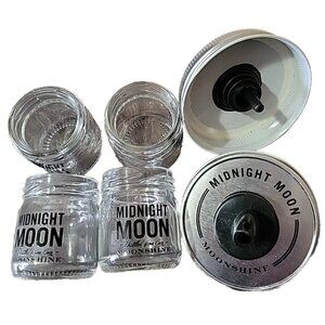 Midnight Moon Moonshine Sipping Kit 4 Mini Mason Shot Glasses 2 Pour Lids New